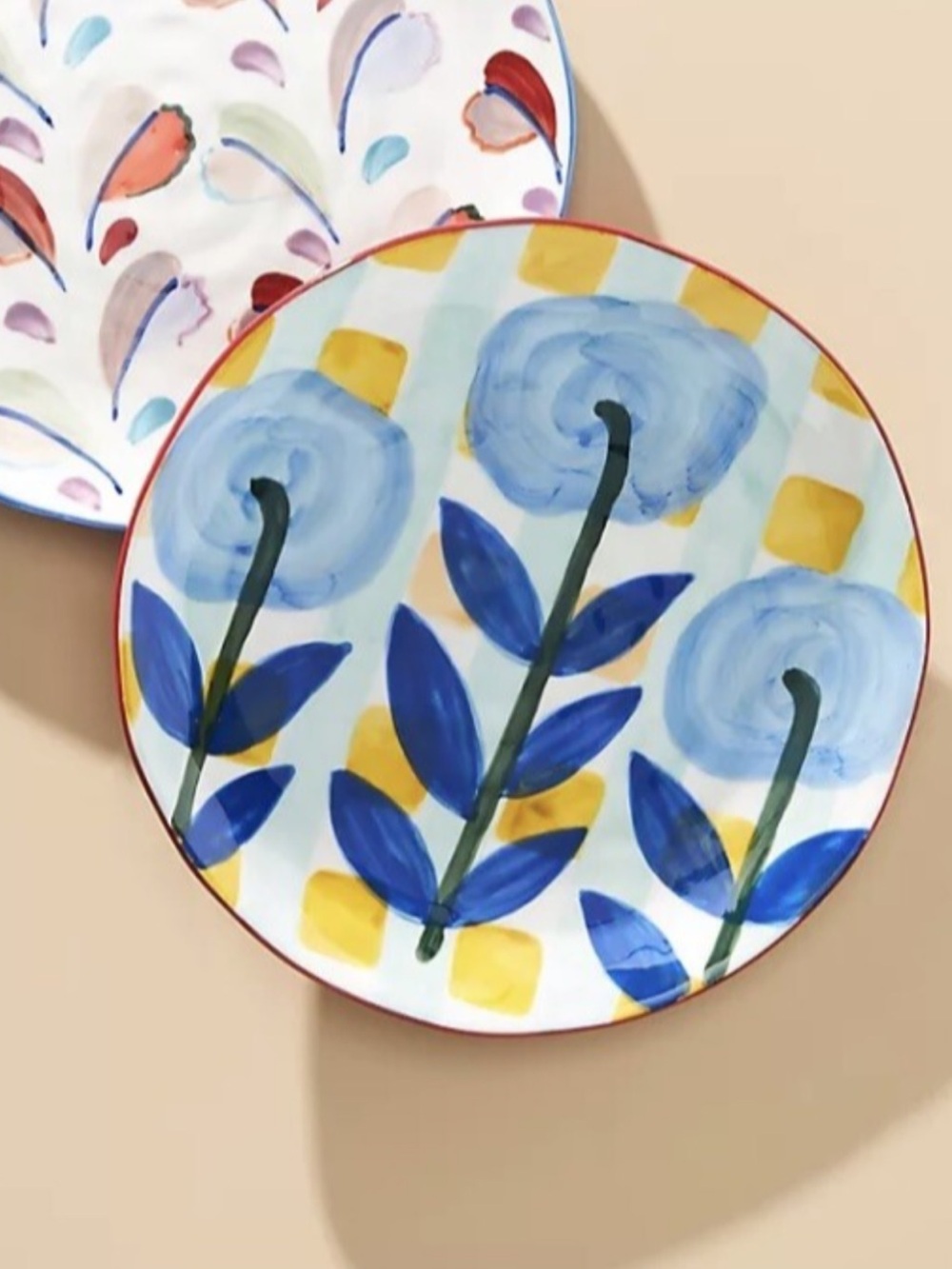 Anthropologie | Set of Four Tivoli Blue Floral Hand Painted Dessert Plate 8"